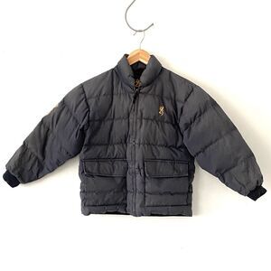Browning Boy's Grey Goose Down Filling Puffer Jacket Logos Hits Sz M Outdoor